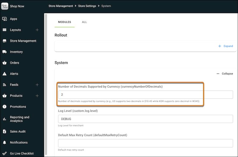 POS CMS settings.