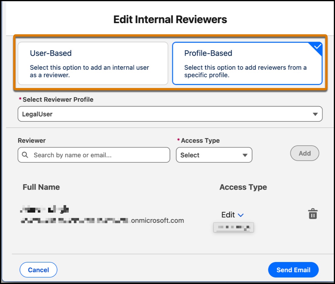 Initiate an internal review based on users or a profile