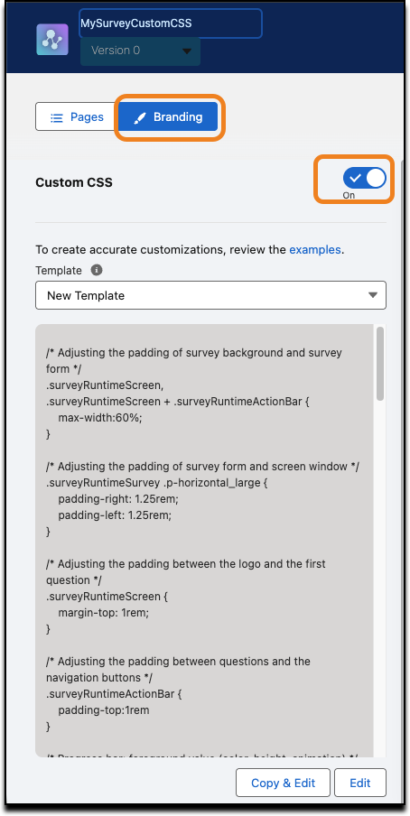 Enabling Custom CSS for a survey