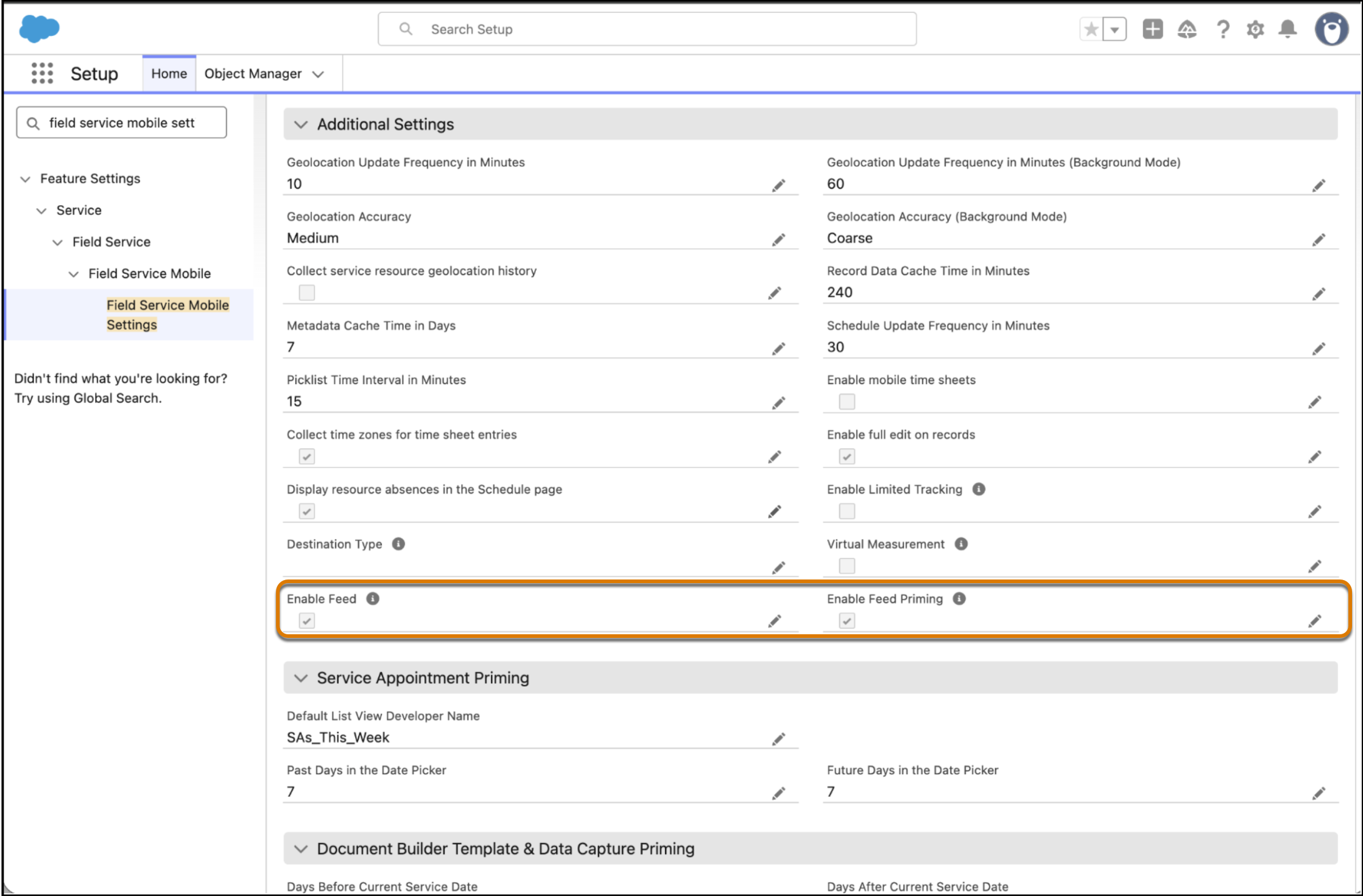 Turn off Feed and Feed Priming on FS Salesforce app