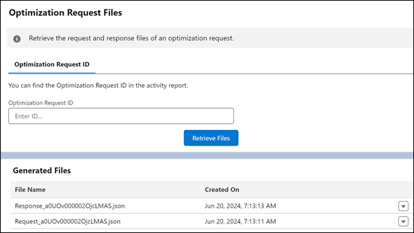 Optimization Request Files UI