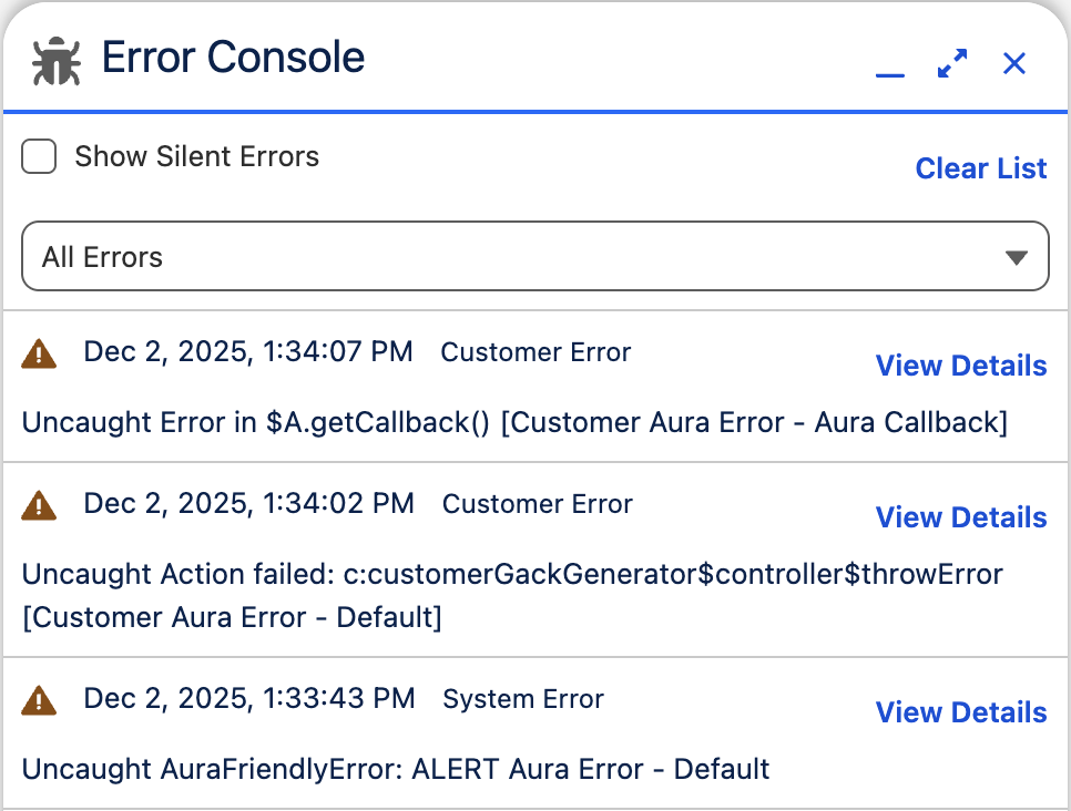 The Error Console collects and shows errors.