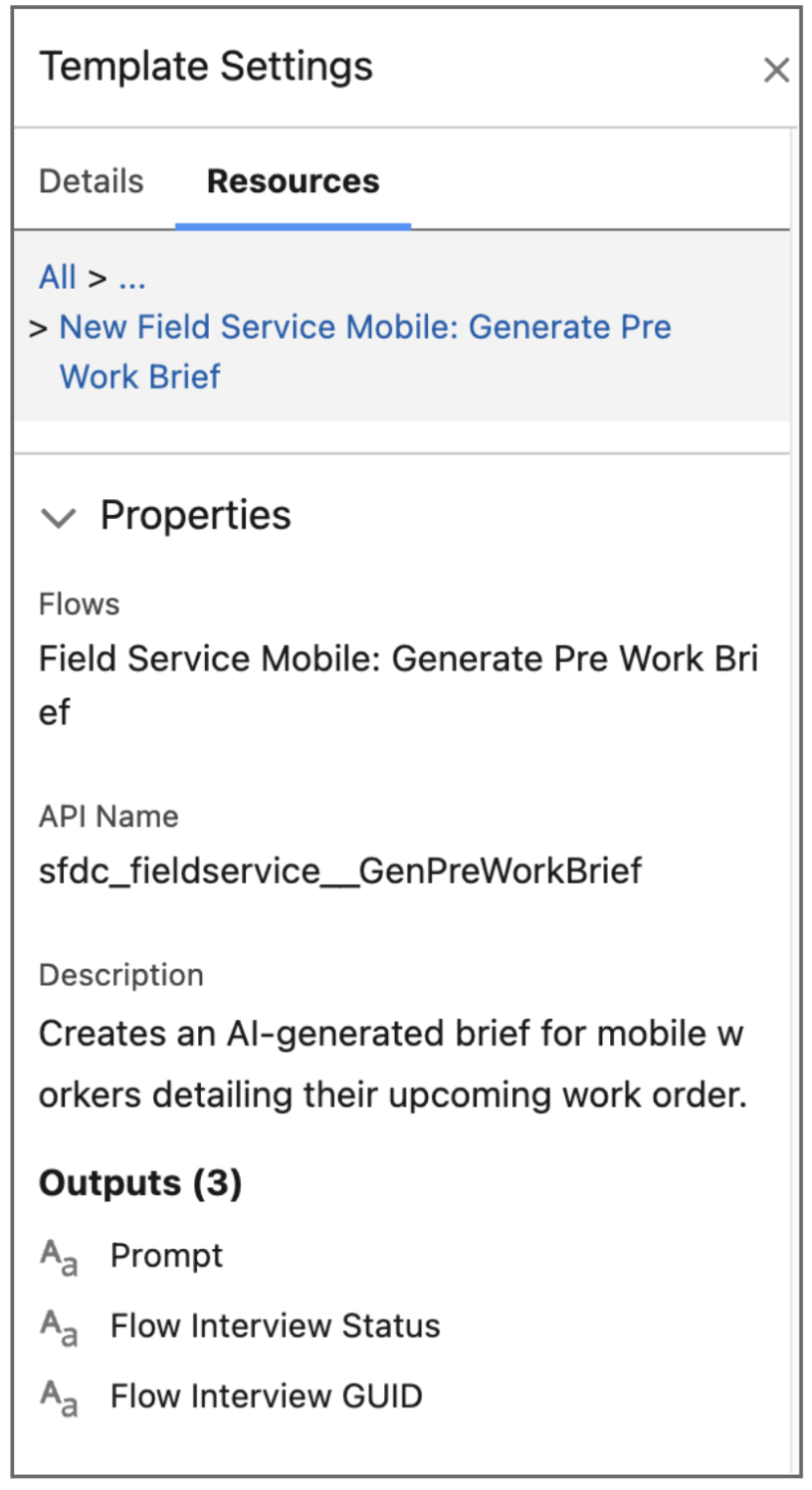 Prompt Builder Template Settings Menu in the Resources tab.