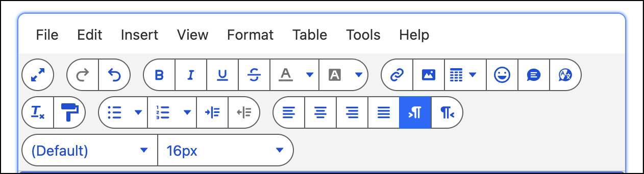 Email composer toolbar with blue buttons.