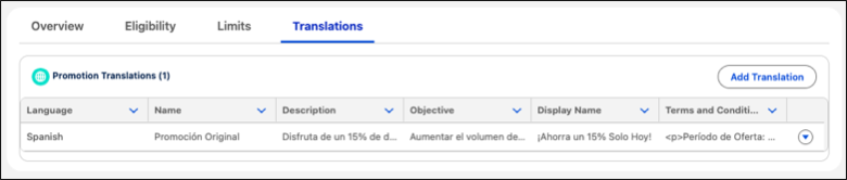 Translate Promotions in Global Promotions Management.
