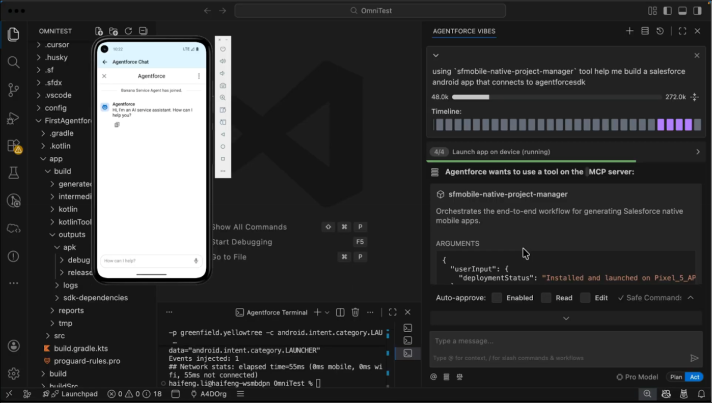 Screenshot demonstrating Agentforce Service chat app preview