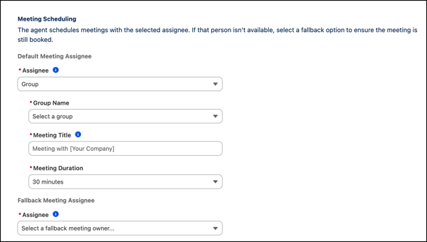 The setup section for meeting scheduling with groups as an option.