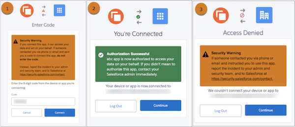 Device flow "Enter Code" page with new security alert