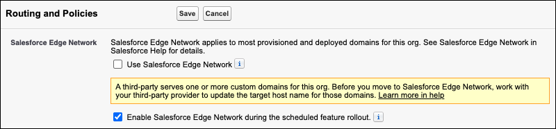 The warning message in a yellow box on the My Domain page.