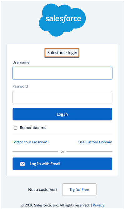 Updated page at https://login.salesforce.com with new "Salesforce login" heading