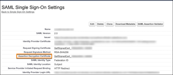 Assertion Decryption Certificate field in SAML Single Sign-On Settings