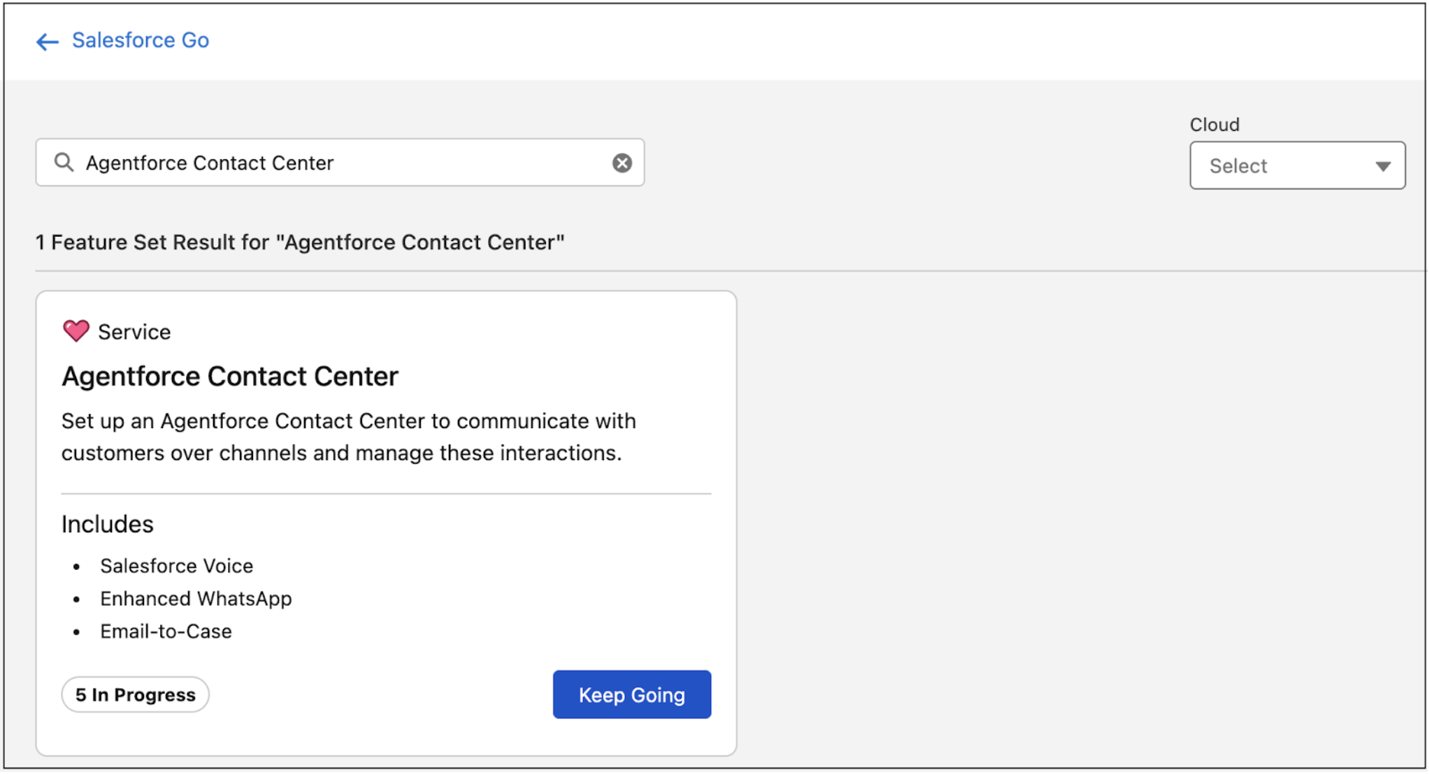 Agentforce Contact Center page in Salesforce Go