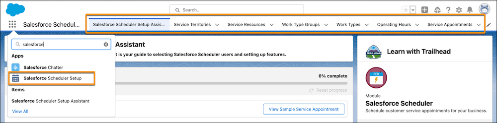 The Salesforce Scheduler Setup app.