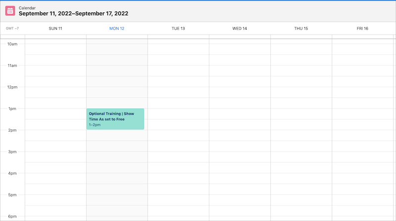 Le calendrier de Ryan avec l'événement de formation facultative.
