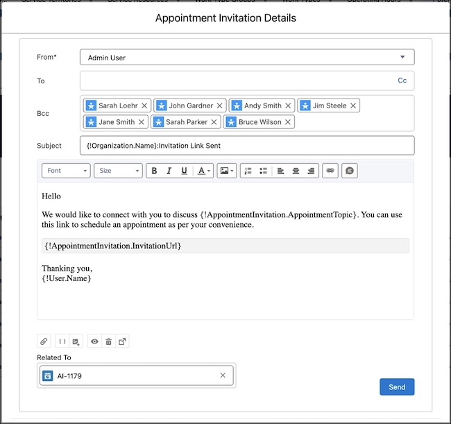 Stroomschermcomponent URL voor afspraakuitnodiging verzenden E-mail