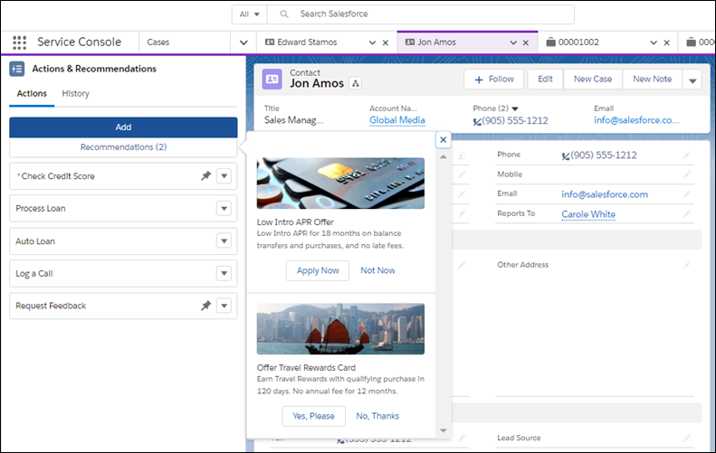 El componente puede incluir recomendaciones desde sus estrategias de Next Best Action.