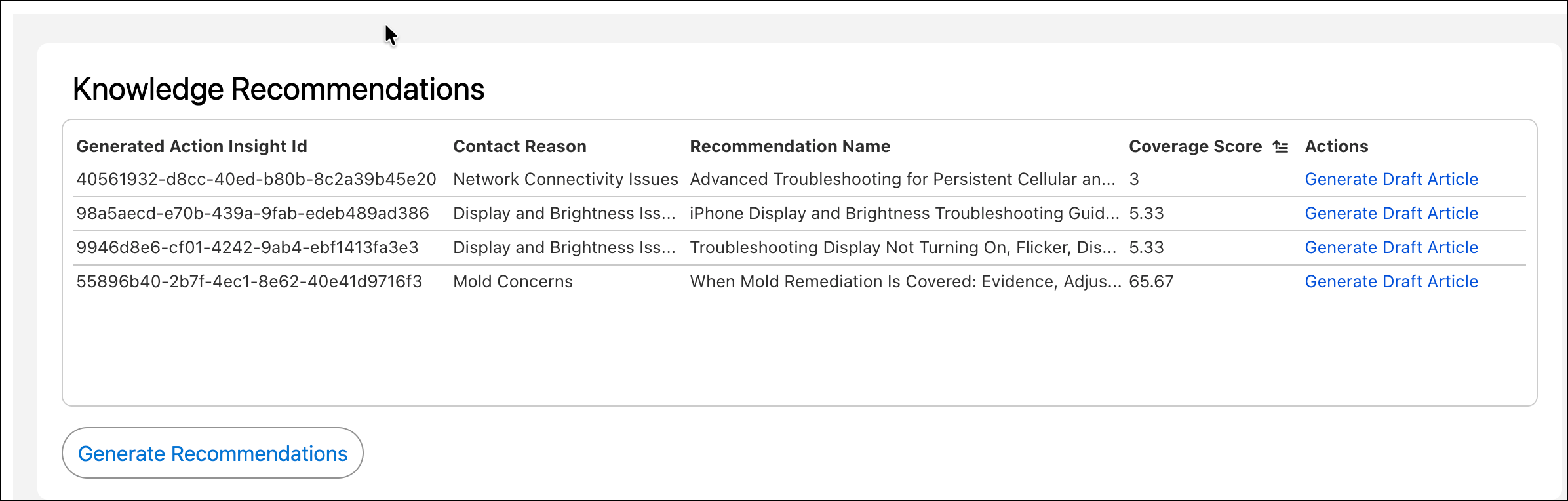 Knowledge Recommendations widget