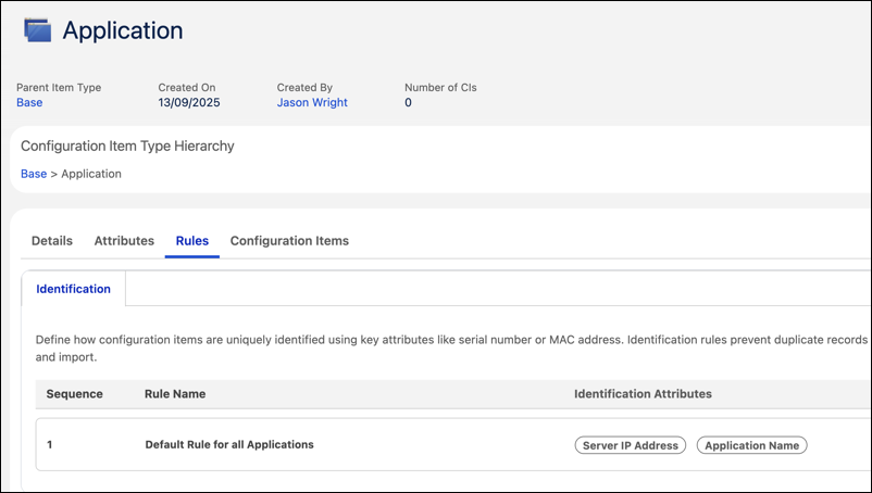Identification rules in configuration item type record