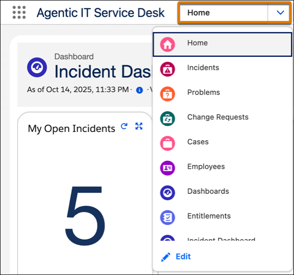 Navigation menu in Agentic IT Service Desk