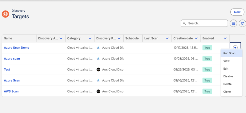Record actions for targets in discovery