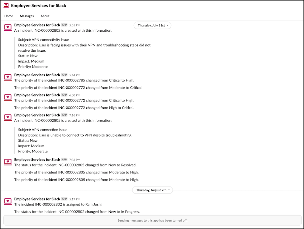 Slack での従業員通知