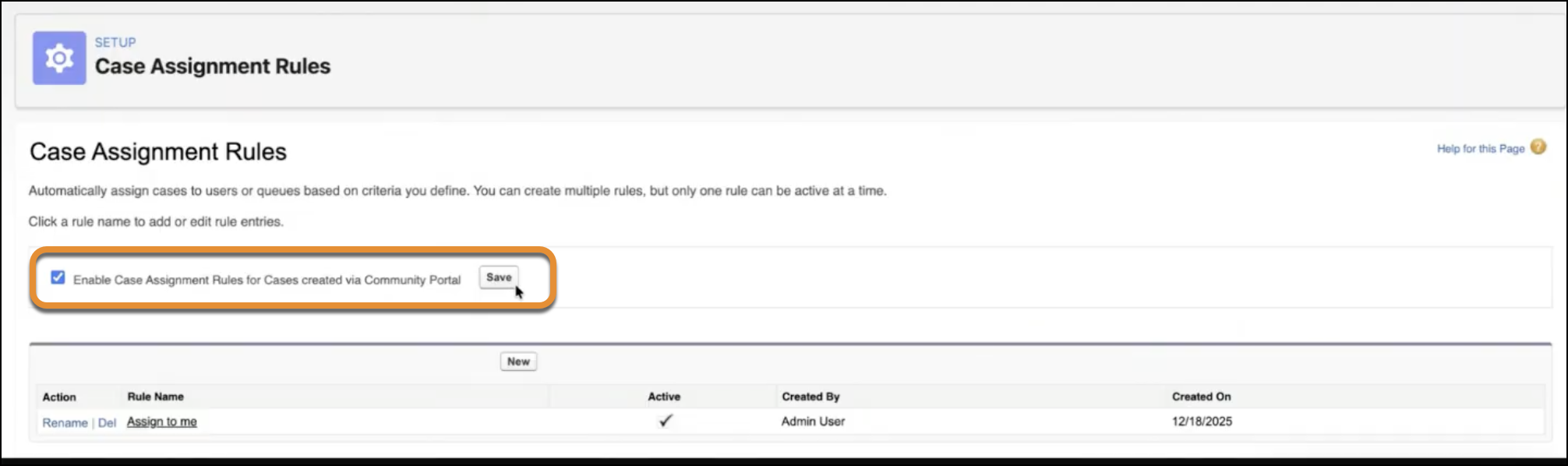 The org preference to enable automatic case assignment rules