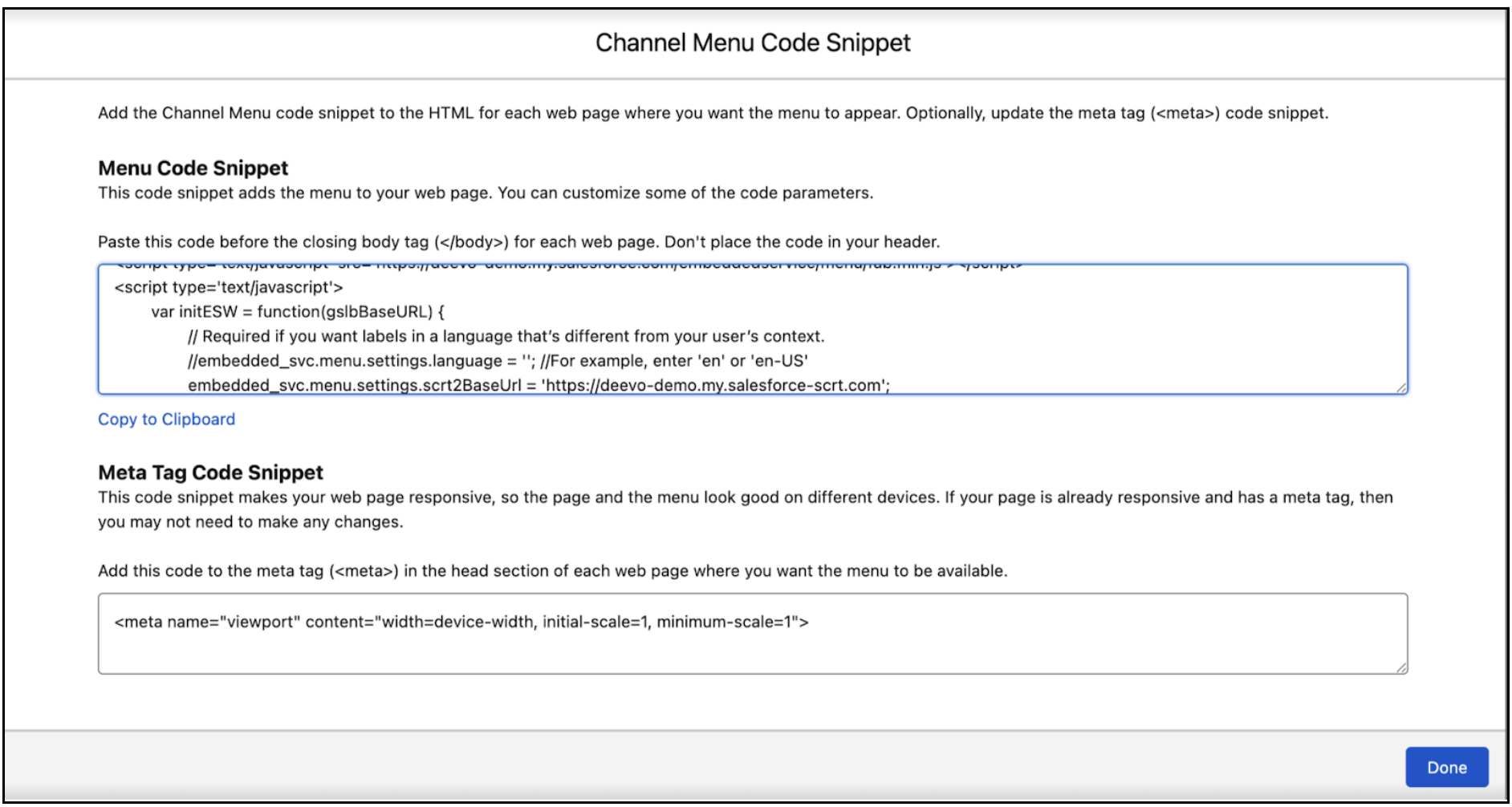 Screenshot of code snippet to copy and paste in your website HTML code.