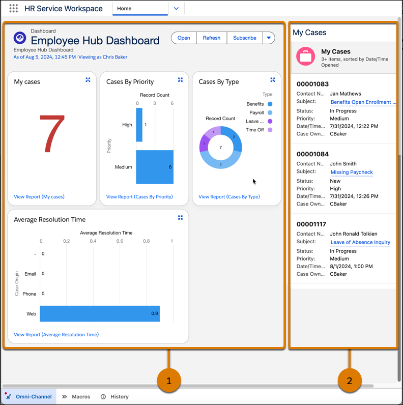 HR Service Console Home page