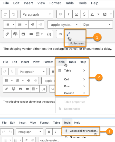A screenshot of the lightning article editor highlighting key features and functions