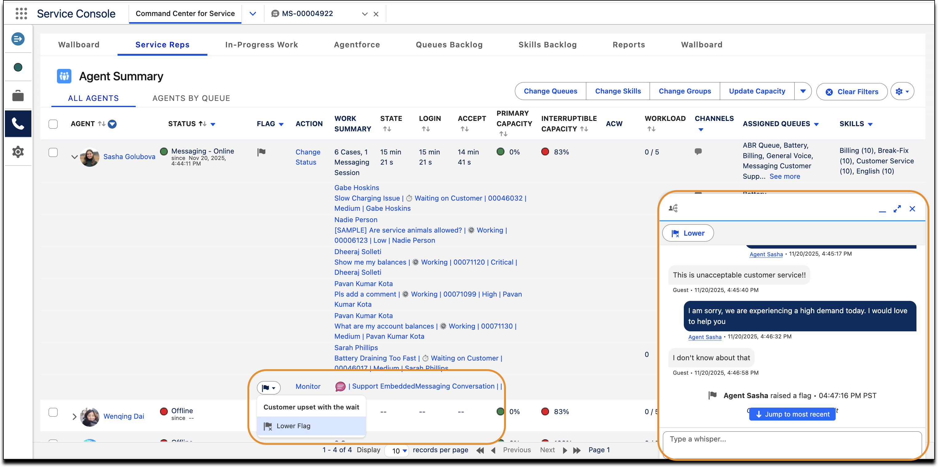 The Call Monitoring modal appears inside Command Center for Service.