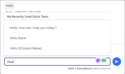 Enhanced Conversation Component with Predictive Quick Text suggestions displayed.