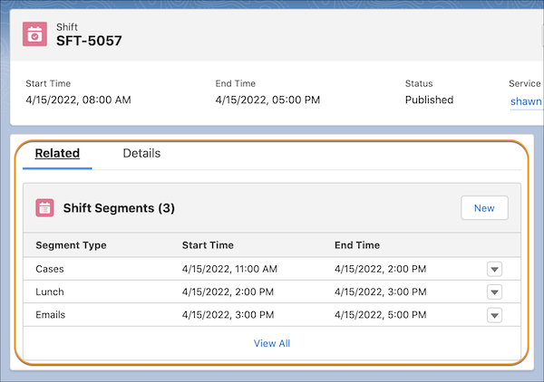 Shift Segments related list on a shift
