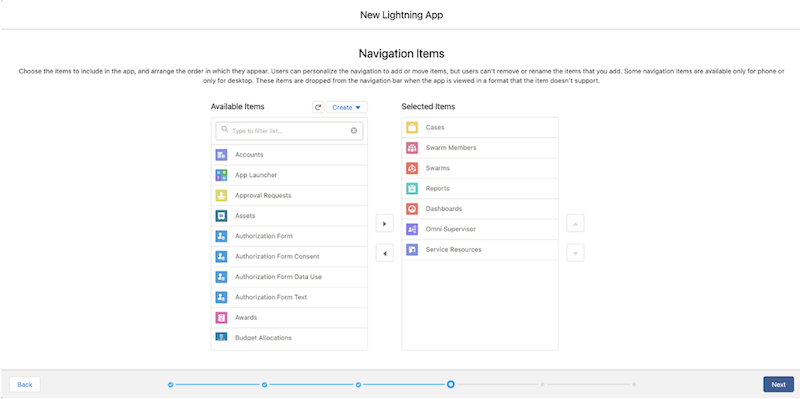 Navigation item setup page