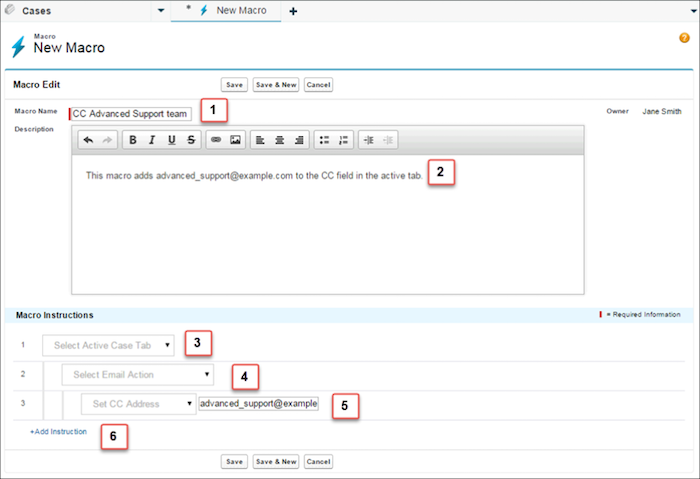 Create Macro page with enumerated user interface elements