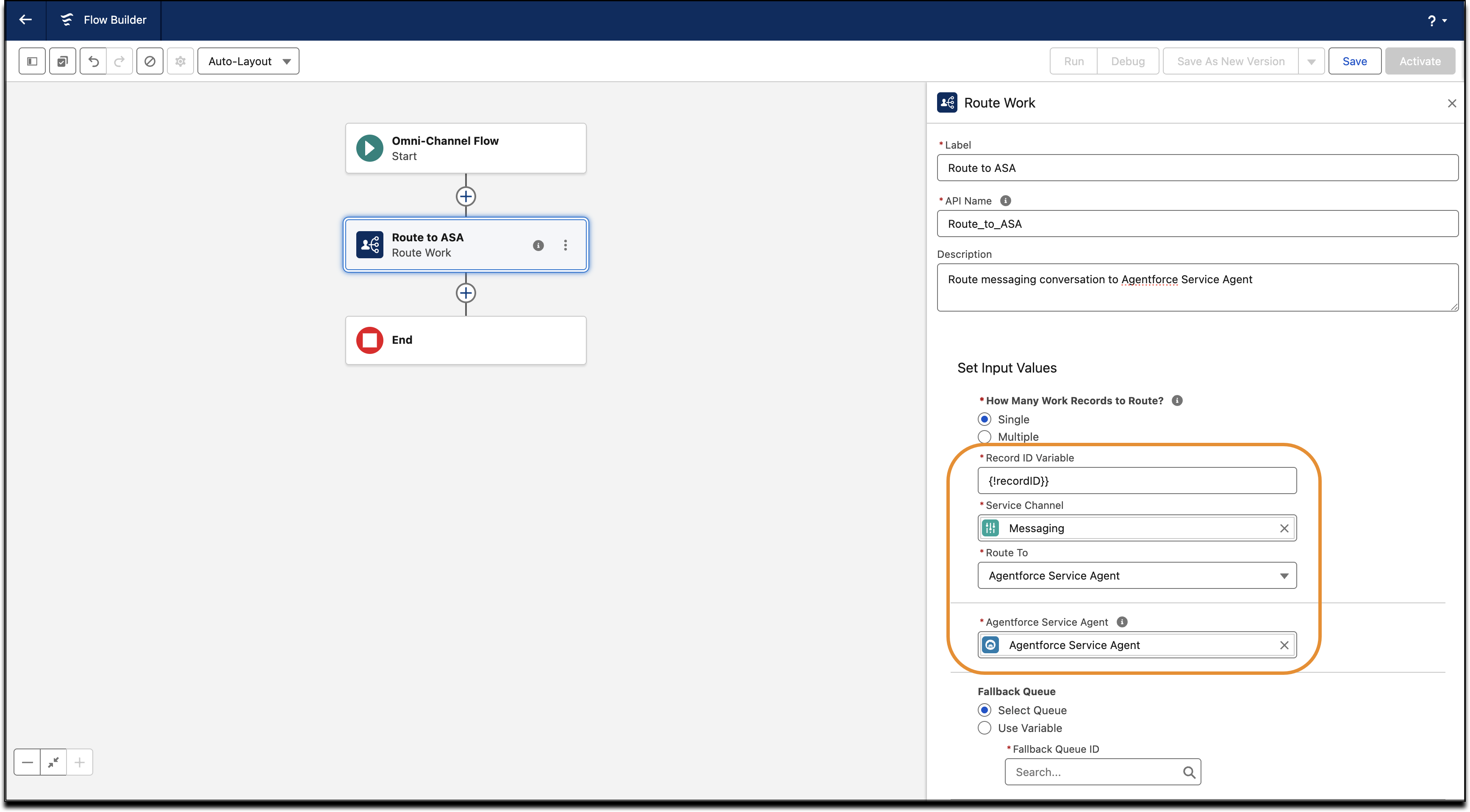 Route message conversations to an Agentforce Service Agent.