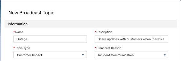 Create Broadcast Topic window