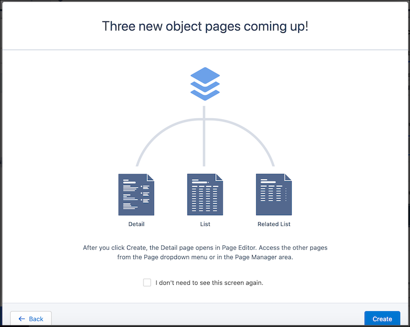 Tres nuevas páginas de objetos de Knowledge creadas pantalla de operación correcta