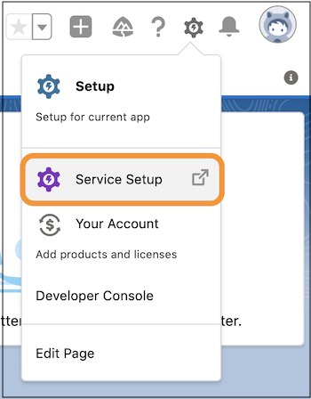 Opción Configuración de servicio en el menú Lightning