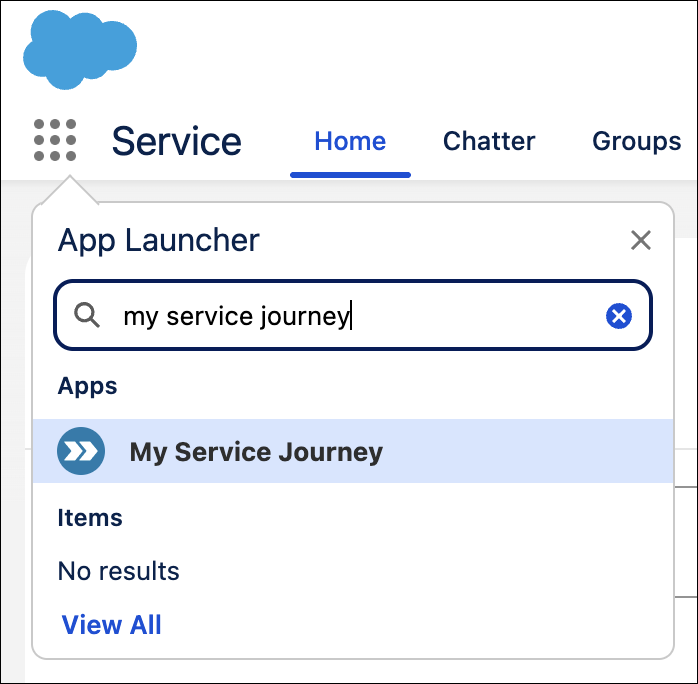 Lanceur d'application avec l'application Mon parcours de service sélectionnée