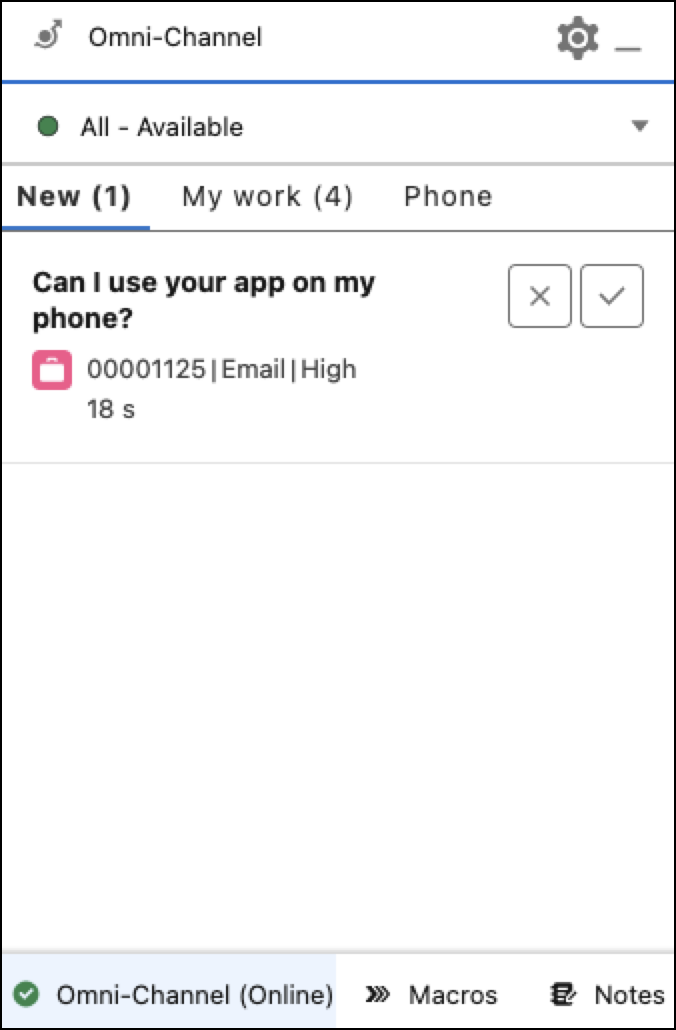 Il widget Omnicanale mostra una voce su cui lavorare in entrata.