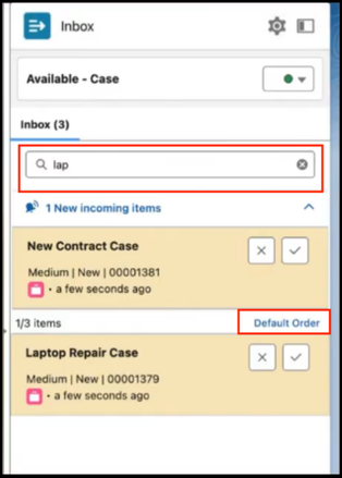 Il campo Cerca e il menu Ordina in Omni-Inbox