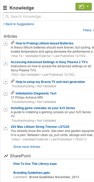 Knowledge One-konsollwidget