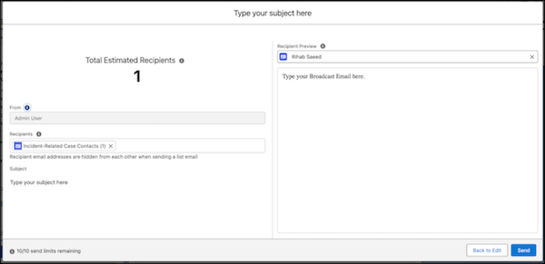 Voorbeeldvak voor een rondstuur-e-mailbericht.