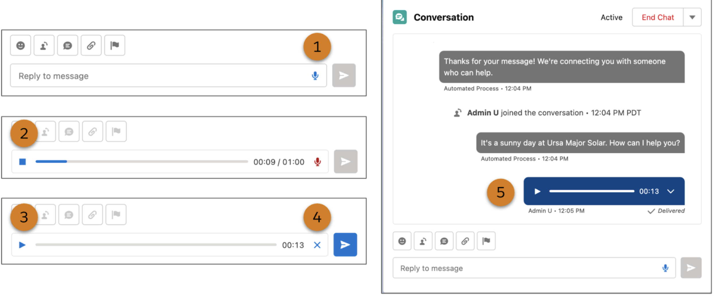 Steuerelemente für Sprachnachrichten in Messaging