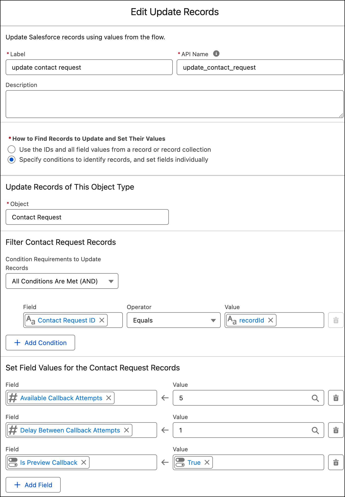 Edit Update records action example