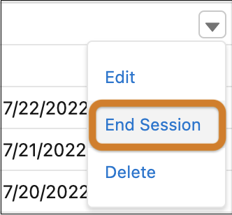 End Session shown in the dropdown menu