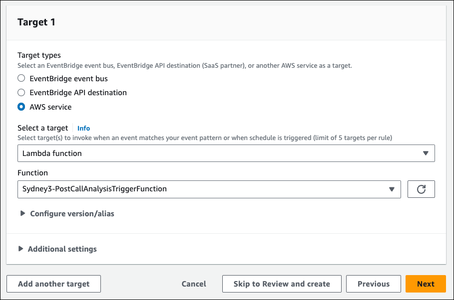 The eventbridge for the ContactLensProcessorFunction Lambda function