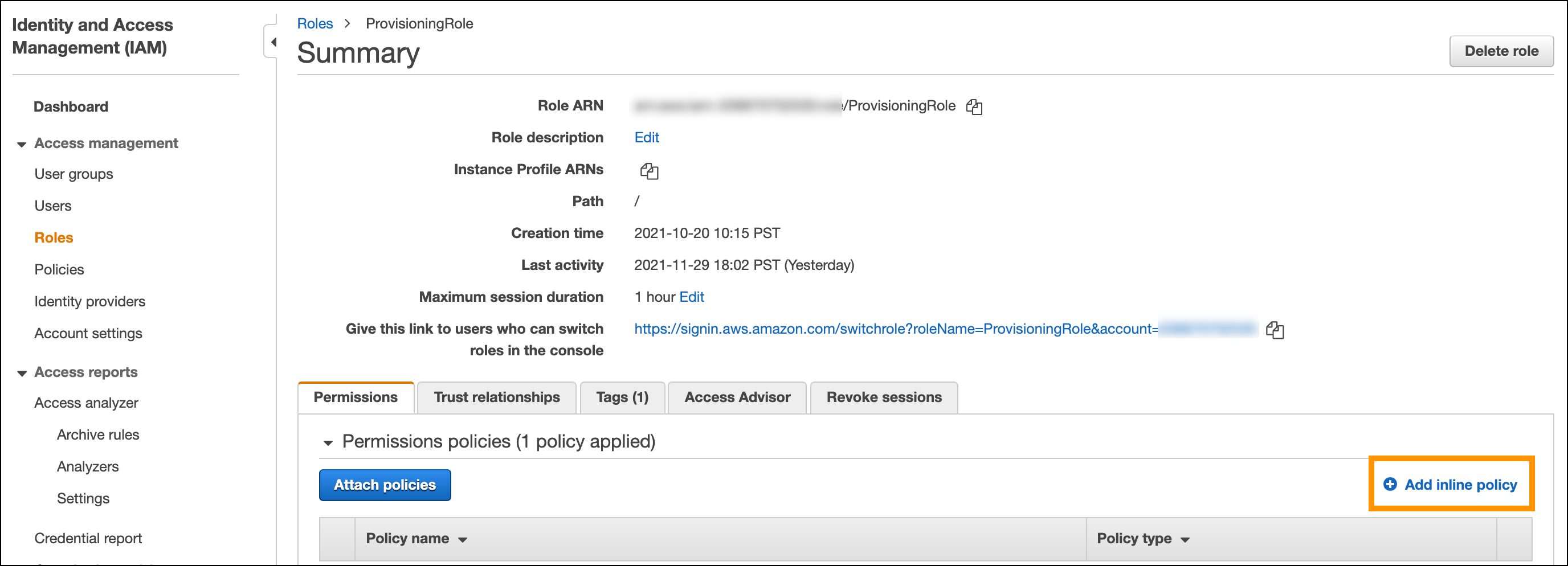 Add inline policy