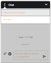 Finestra Chat con messaggi di sistema, testo di input Invia messaggio e opzioni del menu Chat visualizzate con colori personalizzati.