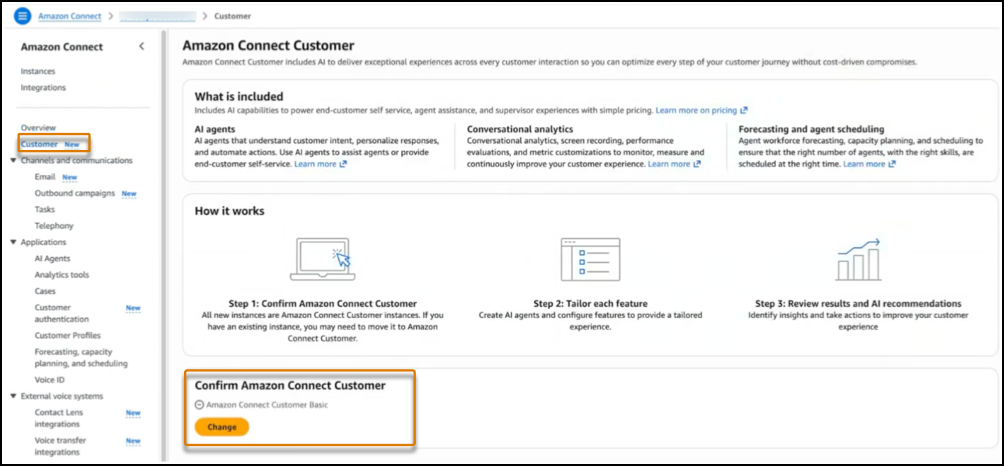 Aktiver Tilslut kunde på AWS-konsollen